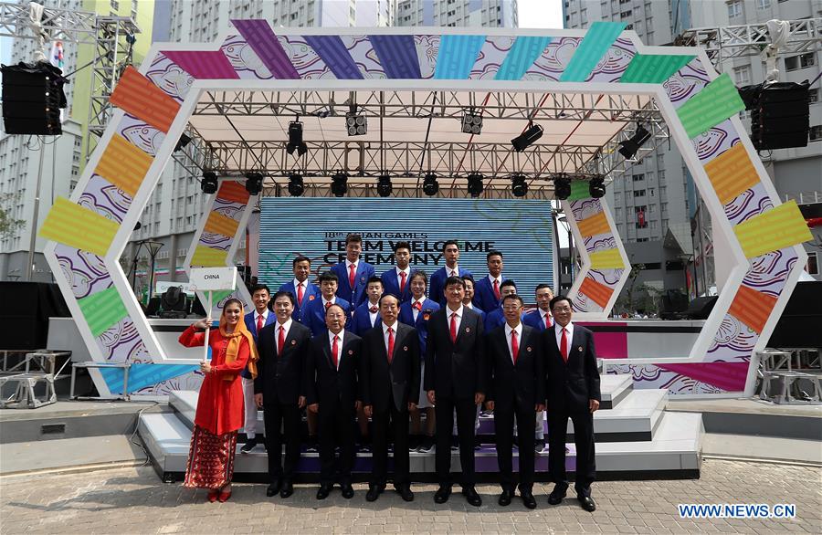 (SP)INDONESIA-JAKARTA-ASIAN GAMES-CHINESE DELEGATION-FLAG-RAISING CEREMONY