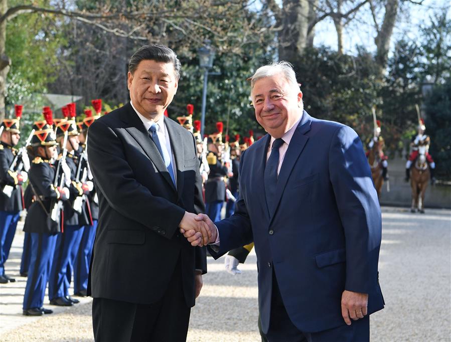 FRANCE-PARIS-CHINA-XI JINPING-GERARD LARCHER-MEETING