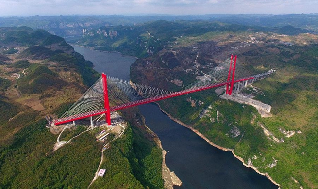 Aerial view of Yachihe Bridge of Guiyang-Qianxi highway in SW China