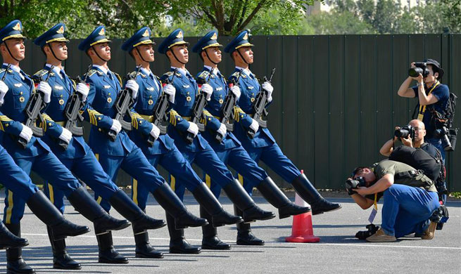 Journalists visit training site of National Day military parade in Beijing