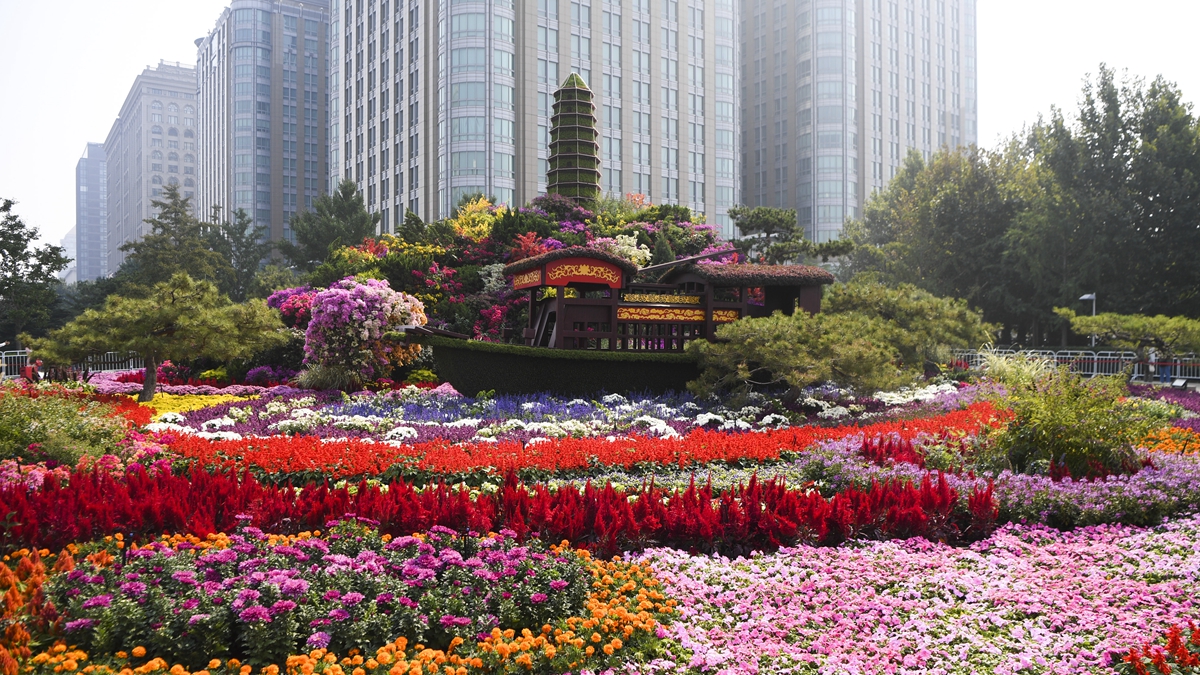 Flowerbeds built in Beijing to celebrate 70th anniversary of founding of PRC